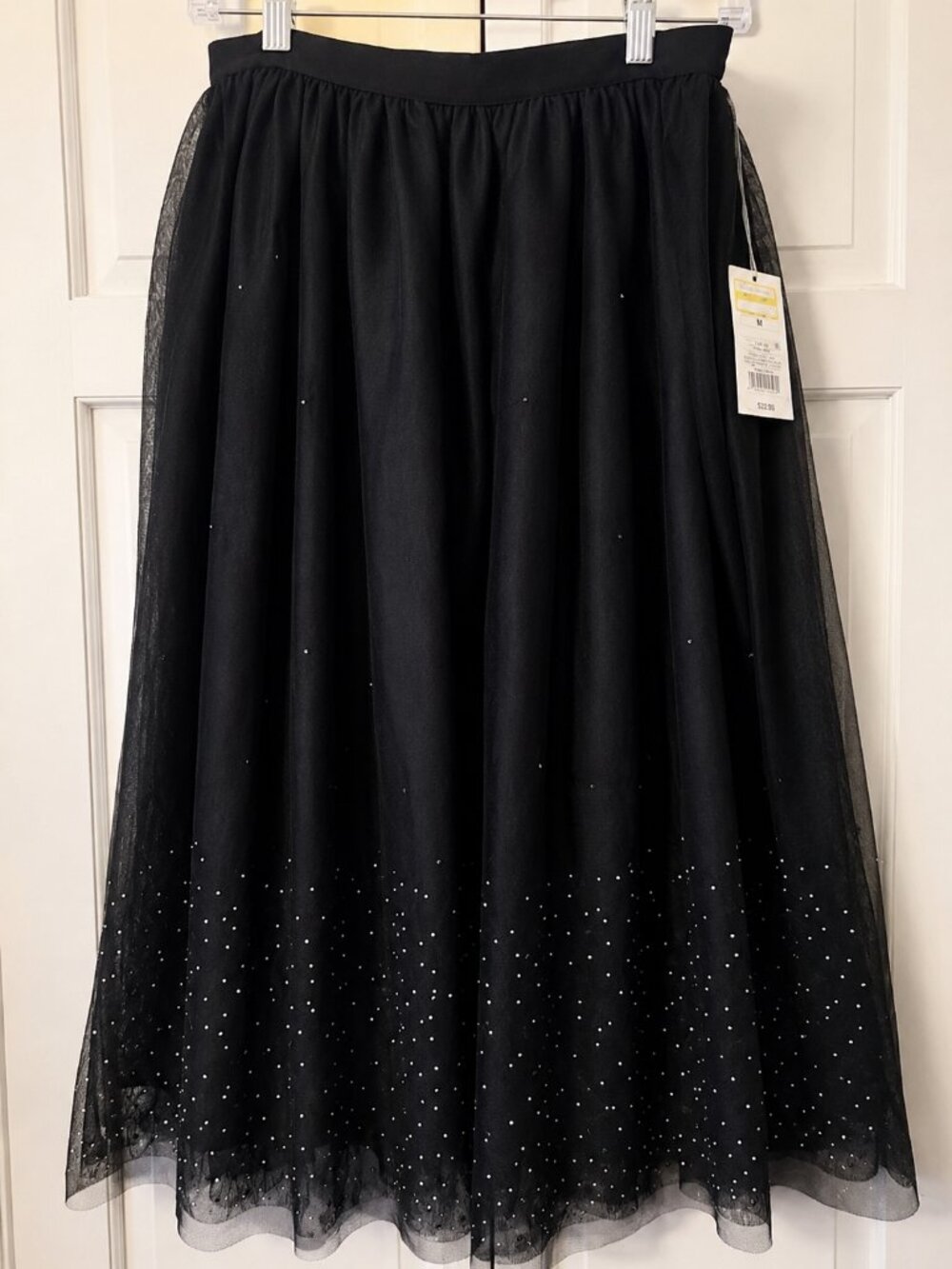 A New Day Black Tulle Rhinestone Midi Skirt NWT M